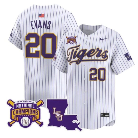Mens Youths Kids Womens Casan Evans LSU Tigers 2025 CH Stitched Jersey White